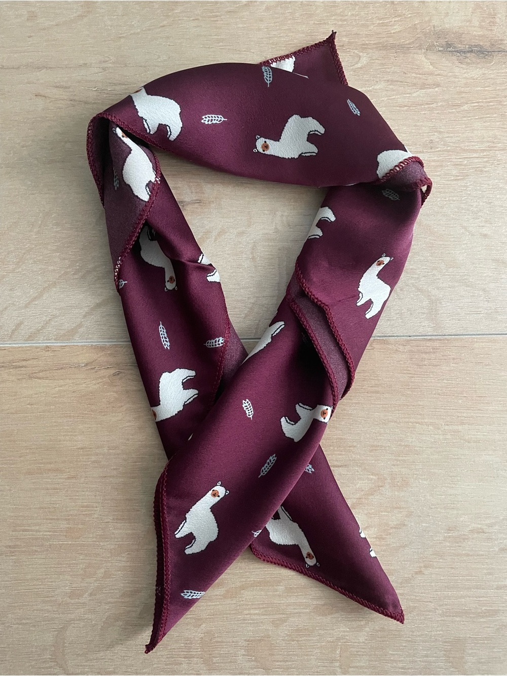 NWOT Maroon Llama Print Silk-Feel Scarf
